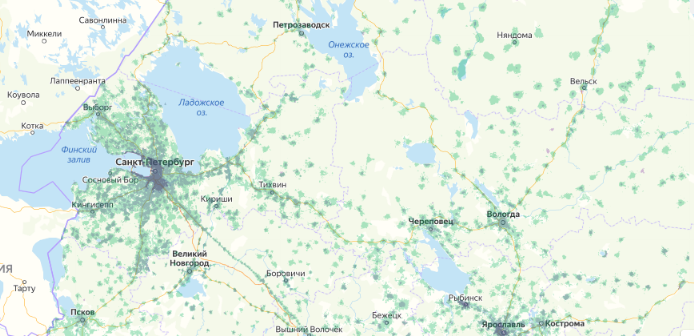 Зона покрытия МТС на карте Нижний Тагил 